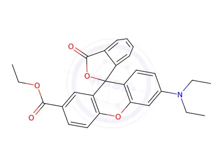 Chemical structure of Spiroisobenzofuran-1(3H),9-9Hxanthene-2-carboxylic acid, 6-(diethylamino)-3-oxo-, ethyl ester