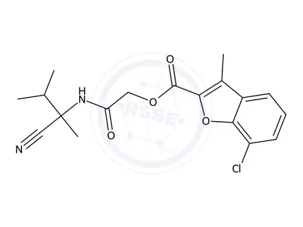 Chemical structure of 2-((2-Cyano-3-methylbutan-2-yl)amino)-2-oxoethyl 7-chloro-3-methylbenzofuran-2-carboxylate