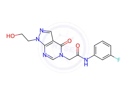 Chemical structure of N-(3-Fluorophenyl)-2-(1-(2-hydroxyethyl)-4-oxo-1,4-dihydro-5H-pyrazolo[3,4-d]pyrimidin-5-yl)acetamide