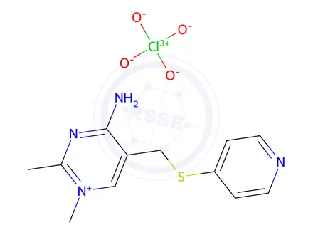 Chemical structure of 4-Amino-1,2-dimethyl-5-((pyridin-4-ylthio)methyl)pyrimidin-1-ium perchlorate