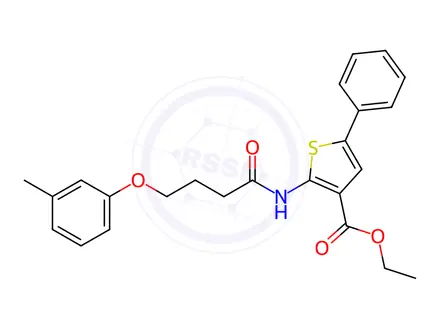 Chemical structure of Ethyl 5-phenyl-2-(4-(m-tolyloxy)butanamido)thiophene-3-carboxylate