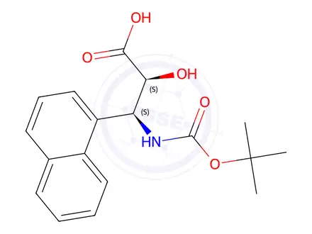 Chemical structure of (2S,3S)-3-((tert-butoxycarbonyl)amino)-2-hydroxy-3-(naphthalen-1-yl)propanoic acid