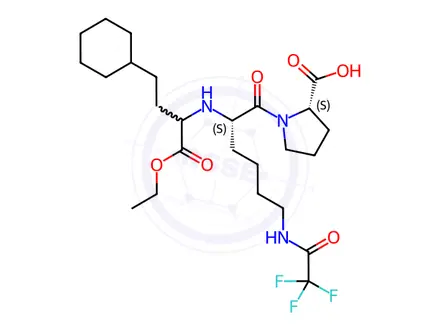 Chemical structure of N2-(4-cyclohexyl-1-ethoxy-1-oxobutan-2-yl)-N6-(2,2,2-trifluoroacetyl)-L-lysyl-L-proline