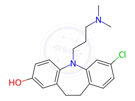 Chemical structure of 7-Chloro-5-(3-(Dimethylamino)propyl)-10,11-dihydro-5H-dibenzo[b,f]azepin-2-ol