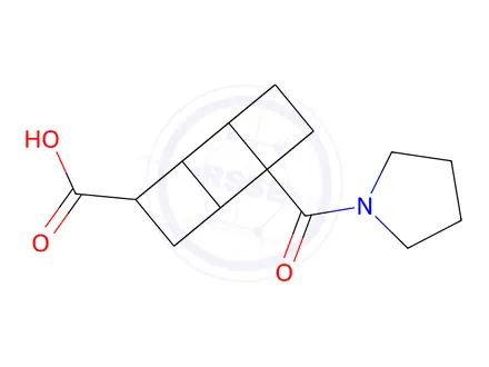 Chemical structure of 4-(Pyrrolidine-1-carbonyl)cubane-1-carboxylic acid