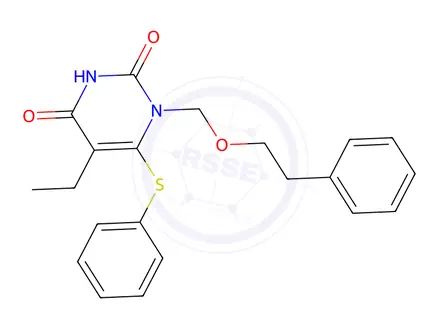 Chemical structure of 5-Ethyl-1-(phenethoxymethyl)-6-(phenylthio)pyrimidine-2,4(1H,3H)-dione