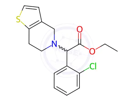 Chemical structure of Thieno[3,2-c]pyridine-5(4H)-acetic acid, α-(2-chlorophenyl)-6,7-dihydro-, ethyl ester