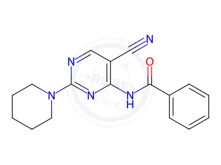 Chemical structure of N-(5-Cyano-2-(piperidin-1-yl)pyrimidin-4-yl)benzamide