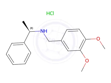 Chemical structure of (R)-N-(3,4-dimethoxybenzyl)-1-phenylethanamine hydrochloride