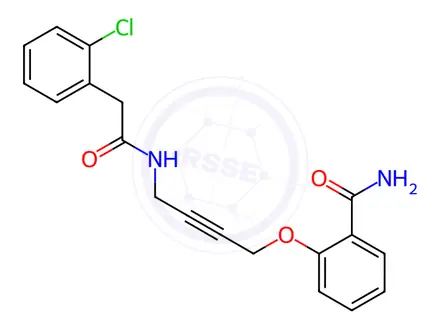 Chemical structure of 2-((4-(2-(2-Chlorophenyl)acetamido)but-2-yn-1-yl)oxy)benzamide