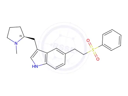 Chemical structure of (S)-3-((1-methylpyrrolidin-2-yl)methyl)-5-(2-(phenylsulfonyl)ethyl)-1H-indole