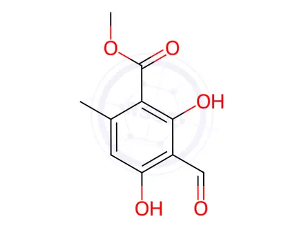 Chemical structure of 2,4-Dihydroxy-3-formyl-6-methylbenzoic acid methyl ester