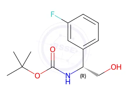 Chemical structure of (R)-1-(3-fluoro-phenyl)-2-hydroxy-ethyl]-carbamic acid tert-butyl ester