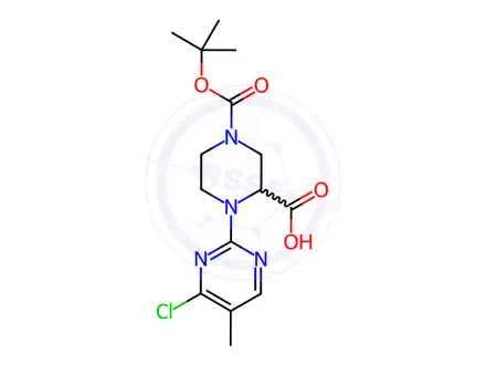 Chemical structure of 4-(tert-Butoxycarbonyl)-1-(4-chloro-5-methylpyrimidin-2-yl)piperazine-2-carboxylic acid