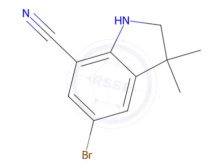 Chemical structure of 5-Bromo-3,3-dimethylindoline-7-carbonitrile