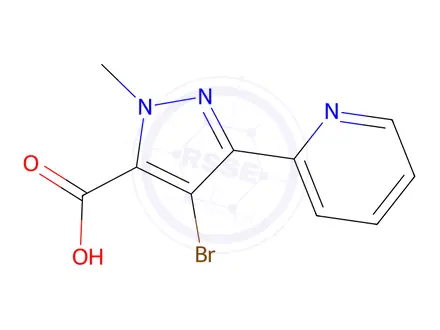 Chemical structure of 4-bromo-1-methyl-3-(pyridin-2-yl)-1h-pyrazole-5-carboxylic acid