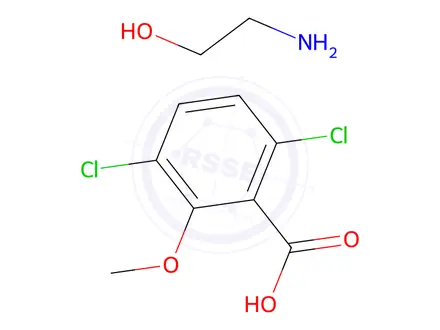 Chemical structure of 3,6-dichloro-o-anisic acid, compound with 2-aminoethanol (1:1)
