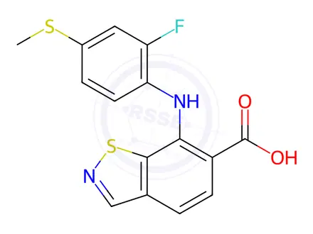 Chemical structure of 7-((2-Fluoro-4-(methylthio)phenyl)amino)benzo[d]isothiazole-6-carboxylic acid