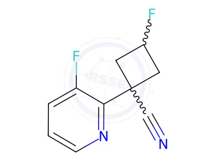 Chemical structure of 3-Fluoro-1-(3-fluoropyridin-2-yl)cyclobutane-1-carbonitrile