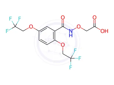 Chemical structure of 2-({[2,5-bis(2,2,2-trifluoroethoxy)benzoyl]amino}oxy)acetic acid