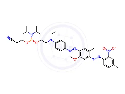 Chemical structure of 4'-(2-Nitro-4-toluyldiazo)-2'-methoxy-5'-methy1-azobenzene 4±(N-ethy)-N-ethy1-2-cyanoethy1-N, N-diisopropy1)-phosphoramidite