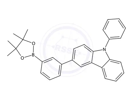 Chemical structure of 9-Phenyl-3-(3-(4,4,5,5-tetramethyl-1,3,2-dioxaborolan-2-yl)phenyl)-9H-carbazole