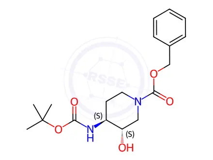 Chemical structure of benzyl (3S,4S)-4-((tert-butoxycarbonyl)amino)-3-hydroxypiperidine-1-carboxylate