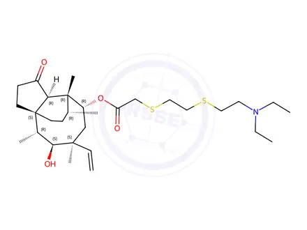Chemical structure of (3aR,4R,5R,7S,8S,9R,9aS,12R)-8-Hydroxy-4,7,9,12-tetramethyl-3-oxo-7-vinyldecahydro-4,9a-propanocyclopenta[8]annulen-5-yl 2-((2-((2-(Diethylamino)ethyl)thio)ethyl)thio)acetate