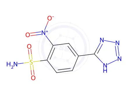 Chemical structure of 2-nitro-4-(1H-1,2,3,4-tetrazol-5-yl)benzene-1-sulfonamide
