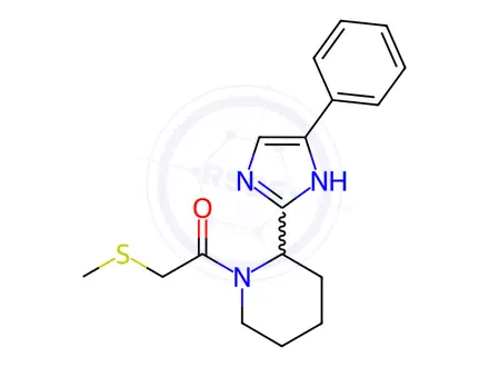 Chemical structure of 2-(methylthio)-1-(2-(4-phenyl-1H-imidazol-2-yl)piperidin-1-yl)ethanone