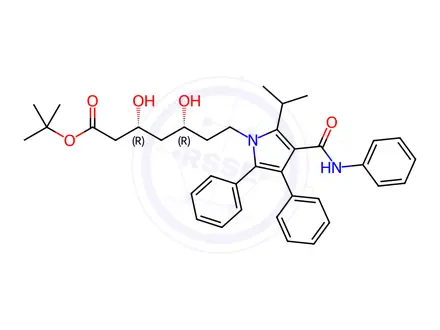 Chemical structure of tert-Butyl (3R,5R)-3,5-dihydroxy-7-(2-isopropyl-4,5-diphenyl-3-(phenylcarbamoyl)-1H-pyrrol-1-yl)heptanoate