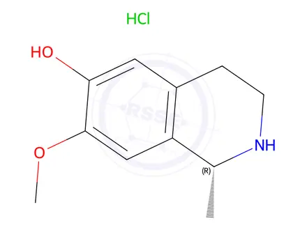 Chemical structure of 6-Isoquinolinol, 1,2,3,4-tetrahydro-7-methoxy-1-methyl-, hydrochloride, (1R)-(+)-