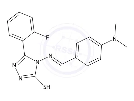 Chemical structure of 4-((4-(Dimethylamino)benzylidene)amino)-3-(2-fluorophenyl)-1H-1,2,4-triazole-5(4H)-thione
