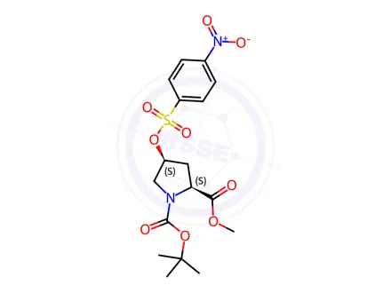 Chemical structure of 1-(Tert-butyl) 2-methyl (2S,4S)-4-(((4-nitrophenyl)sulfonyl)oxy)pyrrolidine-1,2-dicarboxylate