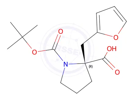 Chemical structure of (R)-1-(tert-butoxycarbonyl)-2-(furan-2-ylmethyl)pyrrolidine-2-carboxylic acid