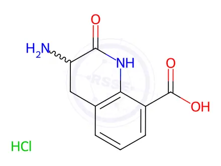 Chemical structure of 3-Amino-1,2,3,4-tetrahydro-2-oxo-8-quinolinecarboxylic Acid Monohydrochloride