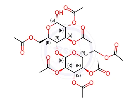 Chemical structure of (2R,3R,4S,5R,6R)-2-(acetoxymethyl)-6-(((2R,3R,4S,5R,6S)-4,5-diacetoxy-2-(acetoxymethyl)-6-hydroxytetrahydro-2H-pyran-3-yl)oxy)tetrahydro-2H-pyran-3,4,5-triyl triacetate