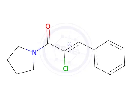 Chemical structure of Pyrrolidine, 1-(2-chloro-1-oxo-3-phenyl-2-propenyl)-(9CI)
