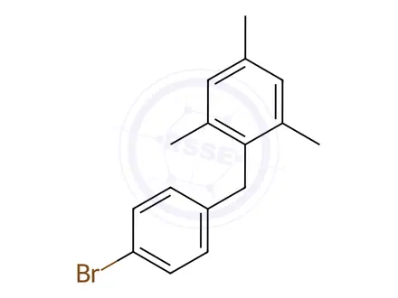 Chemical structure of Benzene, 2-[(4-bromophenyl)methyl]-1,3,5-trimethyl-
