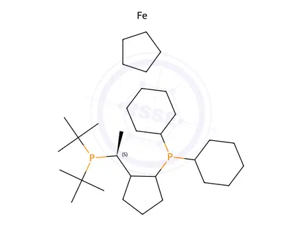 Chemical structure of (S)-1-[(RP)-2-(Dicyclohexylphosphino)ferrocenyl]ethyldi-tert-butylphosphine
