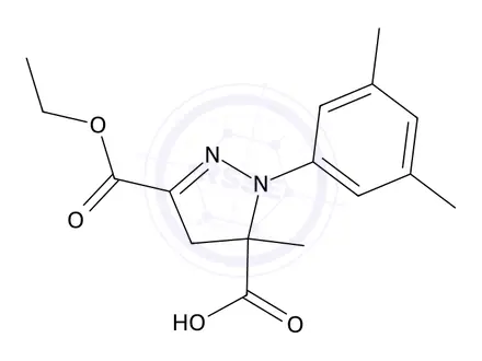 Chemical structure of 1-(3,5-Dimethylphenyl)-3-(ethoxycarbonyl)-5-methyl-4,5-dihydro-1h-pyrazole-5-carboxylic acid