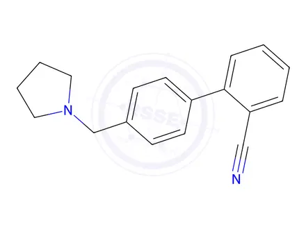 Chemical structure of 4’-(pyrrolidin-1-ylmethyl)-1,1’-biphenyl-2-carbonitrile