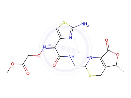 Chemical structure of (Z)-methyl 2-(((1-(2-aminothiazol-4-yl)-2-(((5-methyl-7-oxo-2,4,5,7-tetrahydro-1H-furo[3,4-d][1,3]thiazin-2-yl)methyl)amino)-2-oxoethylidene)amino)oxy)acetate