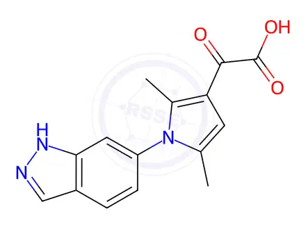 Chemical structure of 2-(1-(1H-indazol-6-yl)-2,5-dimethyl-1H-pyrrol-3-yl)-2-oxoacetic acid
