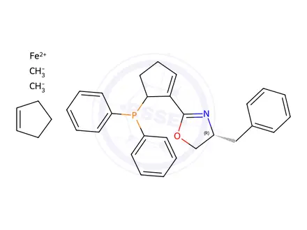 Chemical structure of (2S)-1-[(4R)-4,5-Dihydro-4-phenylmethyl-2-oxazolyl]-2-(diphenylphosphino)ferrocene