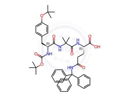 Chemical structure of Tirzepatide Impurity 34 (Boc-Tyr(tBu)-Aib-Gln(Trt)-OH)