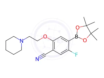 Chemical structure of 5-Fluoro-2-[2-(piperidin-1-yl)ethoxy]-4-(tetramethyl-1,3,2-dioxaborolan-2-yl)benzonitrile