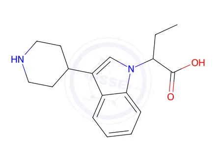 Chemical structure of 2-[3-(piperidin-4-yl)-1H-indol-1-yl]butanoic acid