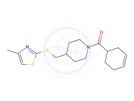 Chemical structure of Cyclohex-3-en-1-yl(4-(((4-methylthiazol-2-yl)thio)methyl)piperidin-1-yl)methanone