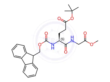 Chemical structure of tert-butyl (S)-4-((((9H-fluoren-9-yl)methoxy)carbonyl)amino)-5-((2-methoxy-2-oxoethyl)amino)-5-oxopentanoate